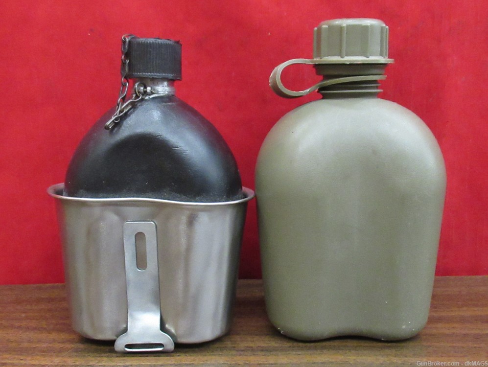 2 Cold War Canteens Metal Plastic Steel Can Military Surplus OD Green-img-2