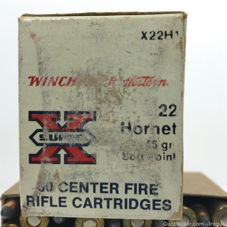 1984 Winchester .22 Hornet 45 Gr Soft Point FULL Vintage Box 1000-PX-img-2