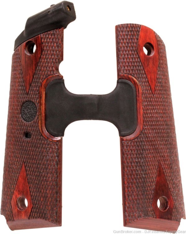 Hogue 1911 Officers Laser Enhanced Checkered Rose Wood Grips-img-0