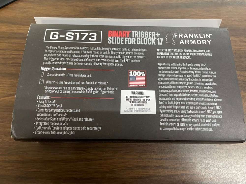 Franklin Armory Glock 17 Binary Trigger Optics Cut Slide Gen 3 G-S173-img-3