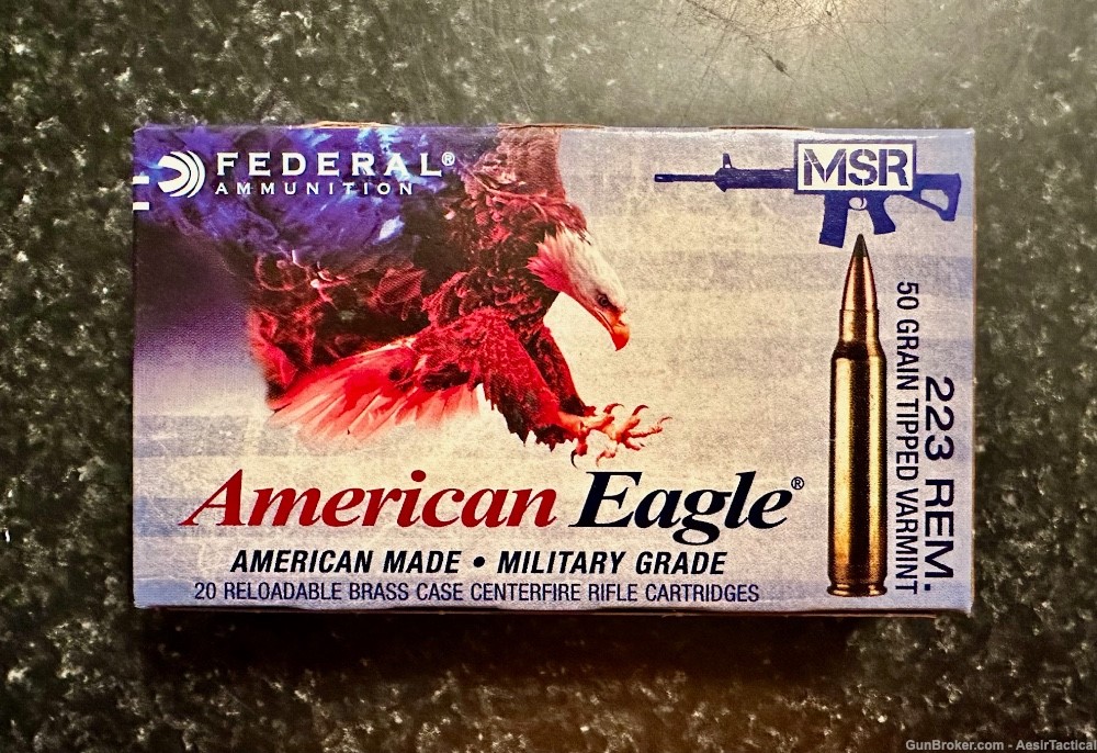 Federal American Eagle .223REM 50gr tipped varmint AE223GTV 480 rounds-img-0