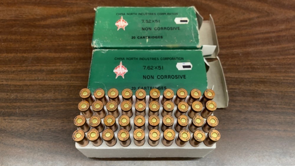 40 RDs Chinese Norinco 7.62x51 Copper Washed Steel Case Ammunition Ammo-img-4