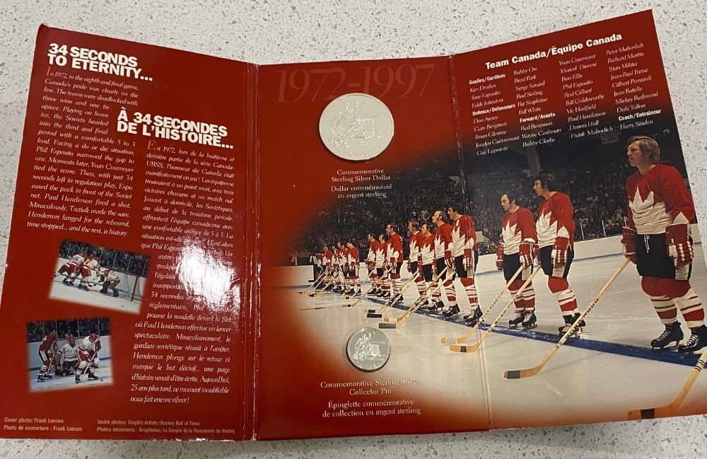 Beautiful 1997 Canadian Hockey Commemorative Silver Coin/Pin Set 1972-1997-img-2