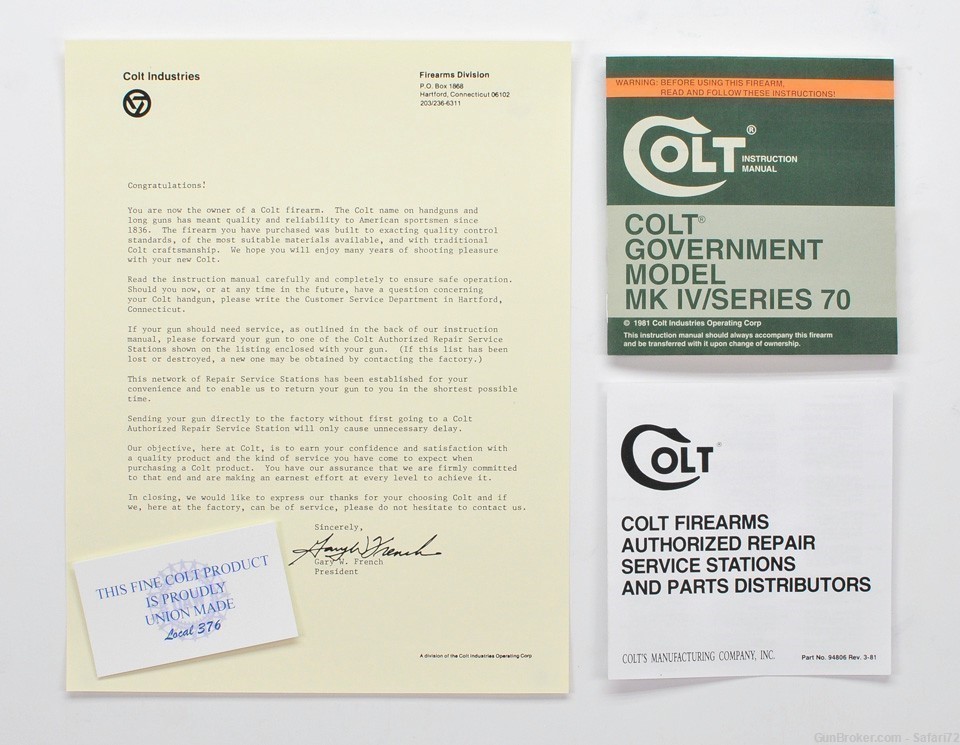 Colt Government Model MK IV/Series 70 1981 Manual, Repair Stations List, Co-img-0
