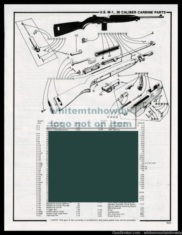 1989 U.S. M-1 .30 Carbine Parts List-img-0