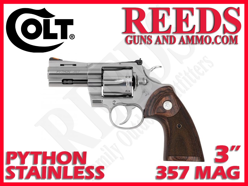 Colt Python Stainless Walnut 357 Mag 3in 6 Shot PYTHON-SP3WTS -img-0