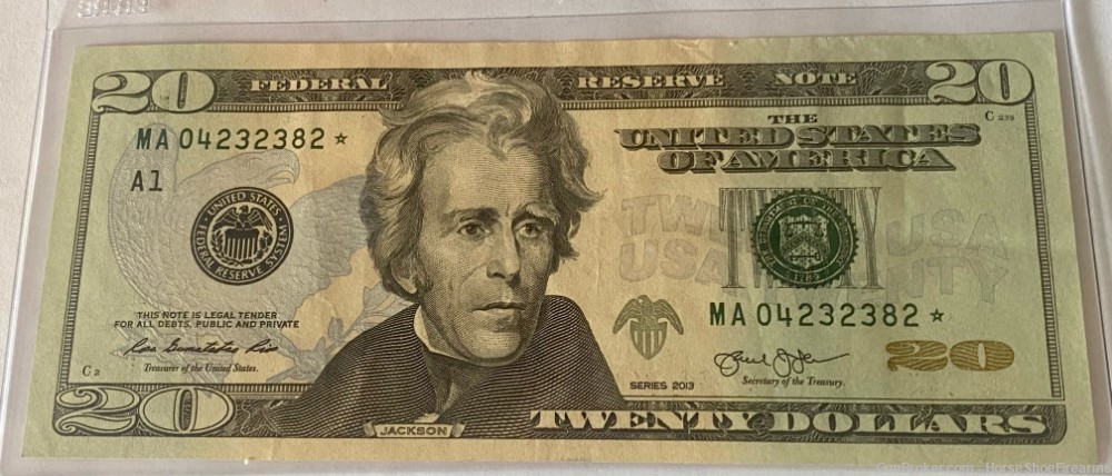 USA 20 Dollar Green Seal Star Note 2013 RGR / JJL #MA04232382*-img-0