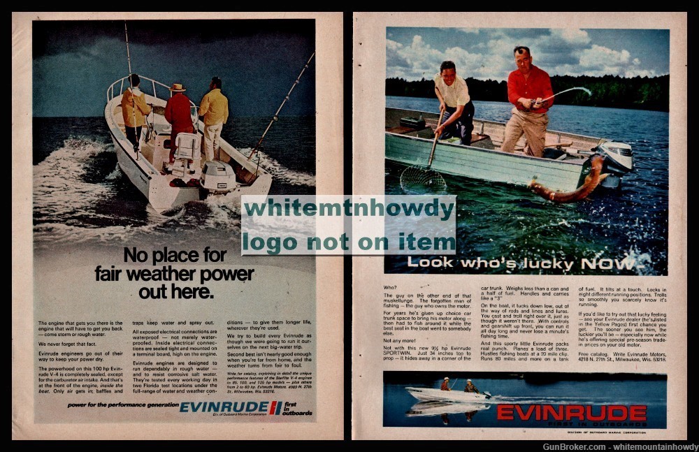 1964 & 1972 EVINRUDE Outboard Motor 2 AD LOT Vintage Advertising-img-0