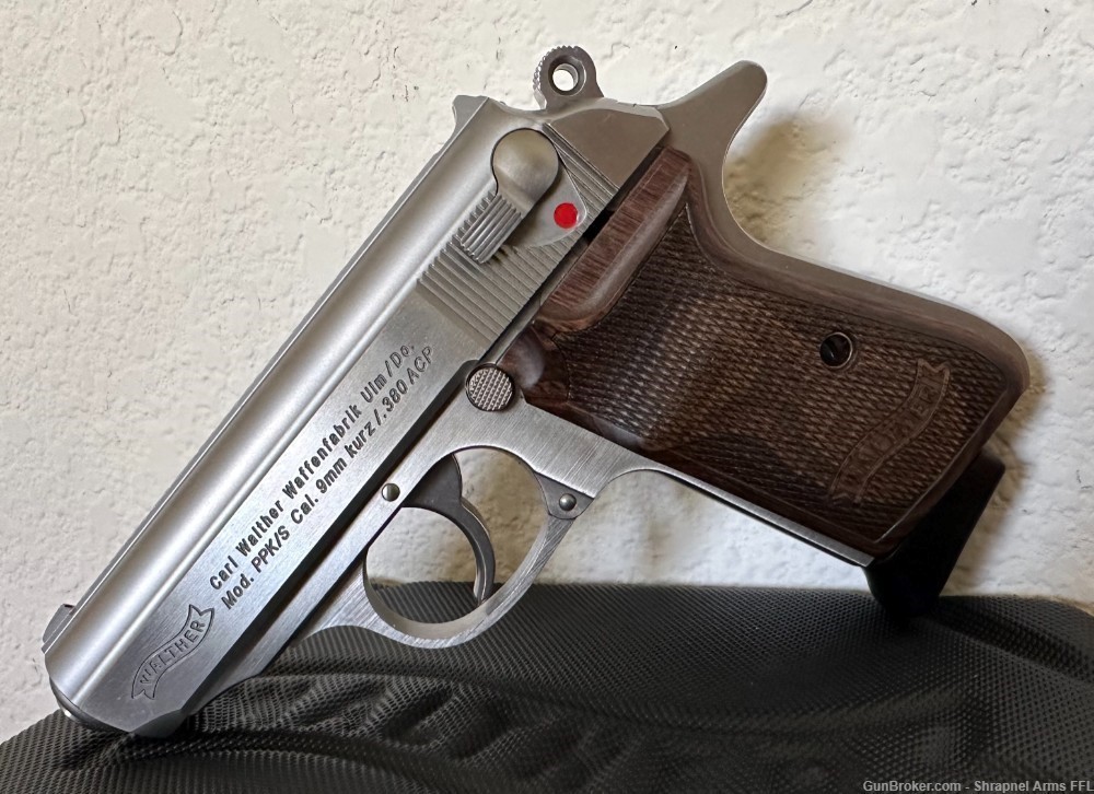 WALTHER PPK/S PPK S .380ACP Stainless 2-7 Rd Mags, WOOD GRIPS, New -img-0