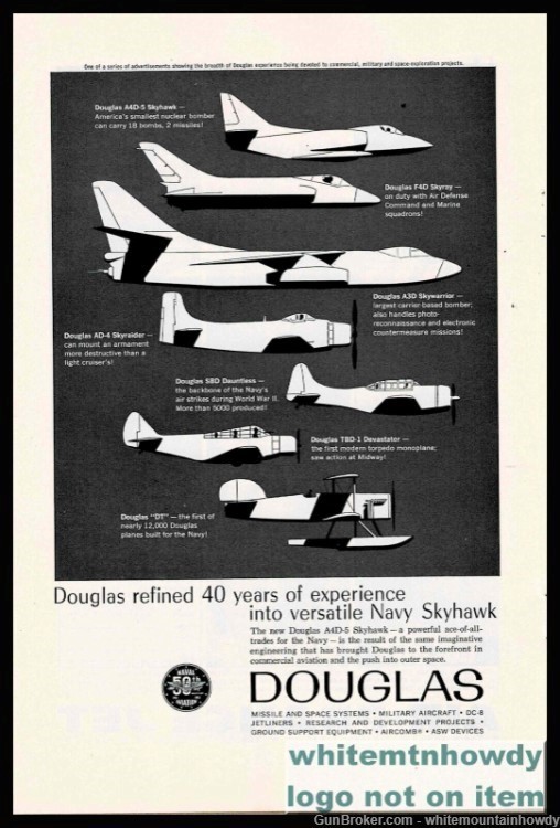 1961 DOUGLAS Military Aircraft A4D-5 F4D A3D AD-4 SBD ETBD-1 DT PRINT AD-img-0