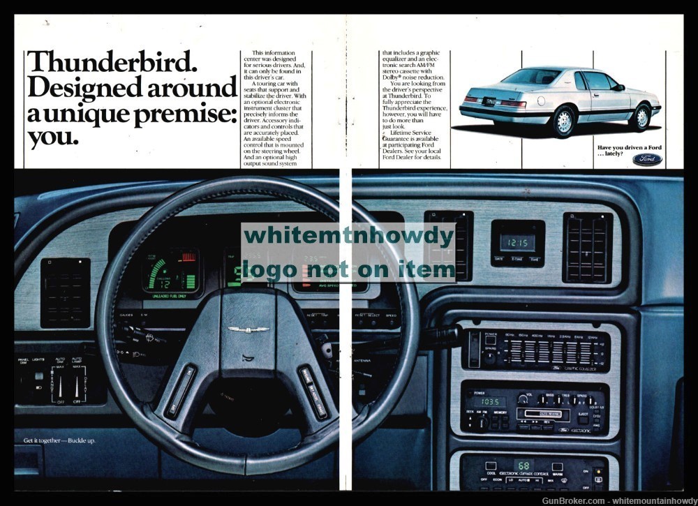 1985 Ford THUNDERBIRD Full Dash View Original Car Centerfold AD-img-0
