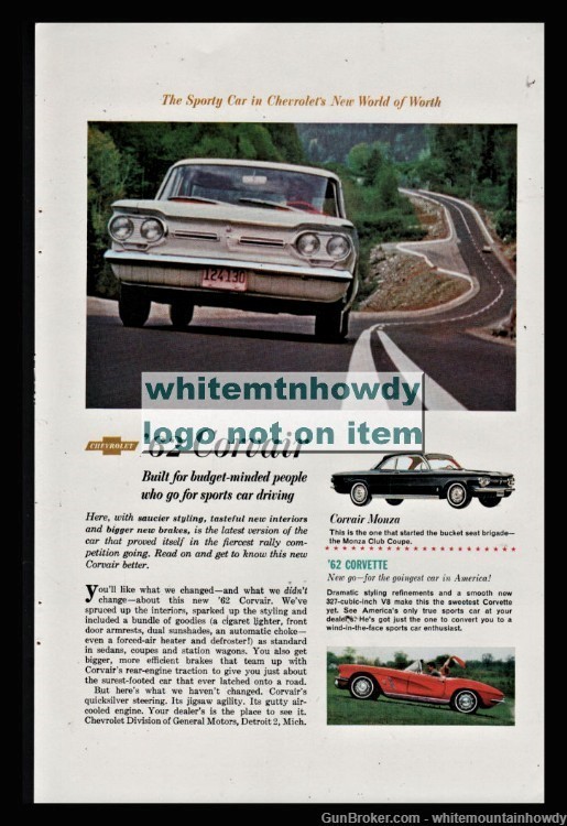 1962 CHRVROLET CORVAIR White Monza Classic Car Photo AD-img-0