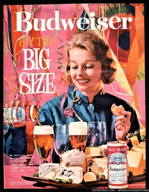 1961 BUDWEISER BEER Original PRINT AD Advertising Big Size Half Quart Canu-img-0
