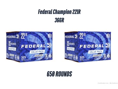 Federal Champion Rimfire Value Pack Ammunition .22LR 36gr CPHP 1260 fps 650