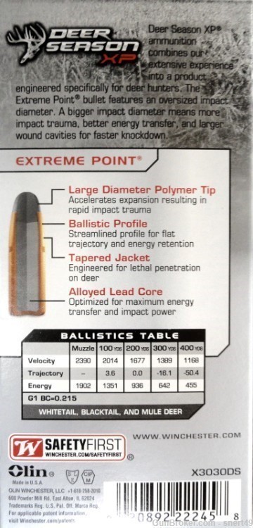 Winchester 30-30 Deer Season 150 gr Extreme Point Bullet 20 Rd Box #X3030DS-img-6