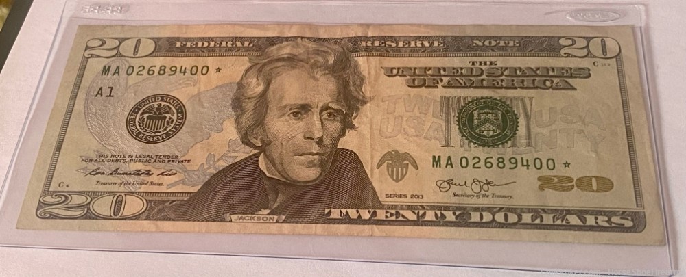USA 20 Dollar Green Seal Star Note 2013 RGR / JJL #MA02689400*-img-0