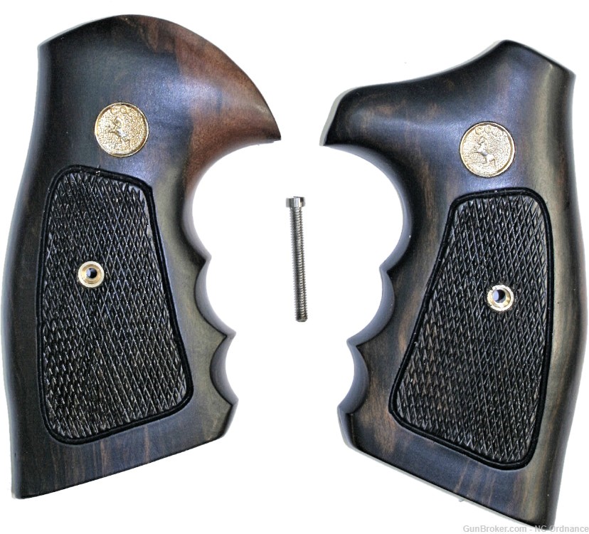 Colt Python Checkered Tigerwood Grips With Medallions-img-0