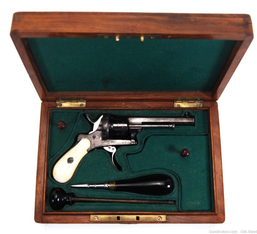 Belgian Pinfire Revolver 7mm Antique Engraved w/Display Box + Tools-img-0