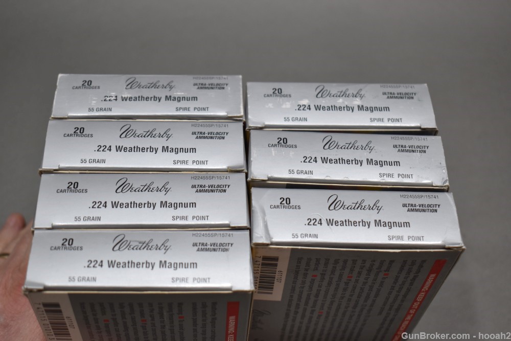 7 Boxes 140 Rds 224 Weatherby Magnum Wby Mag 55 G Spire Point Ammunition -img-3