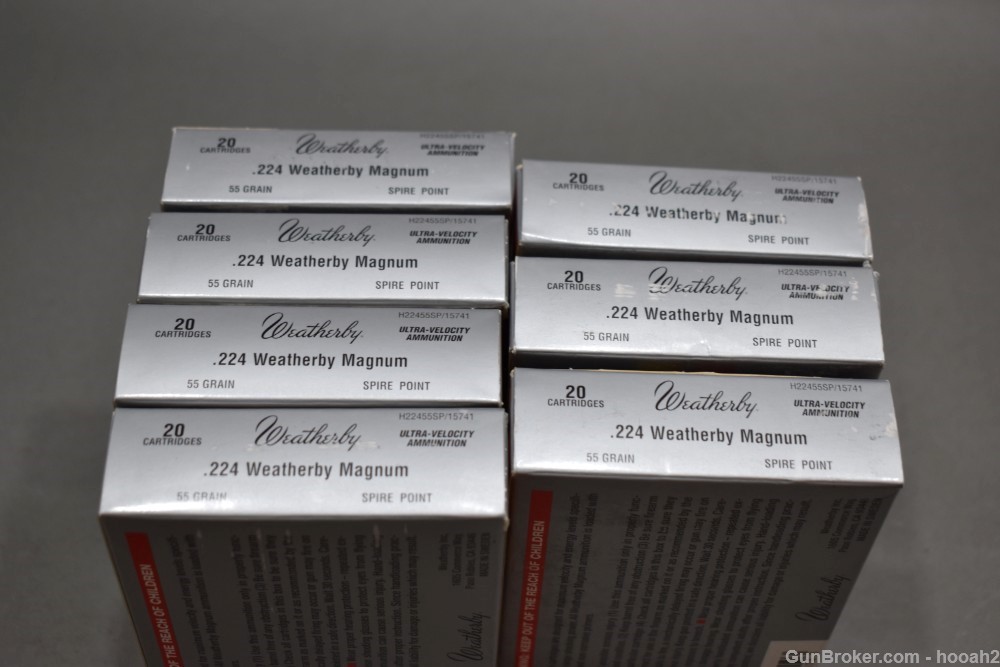 7 Boxes 140 Rds 224 Weatherby Magnum Wby Mag 55 G Spire Point Ammunition -img-5