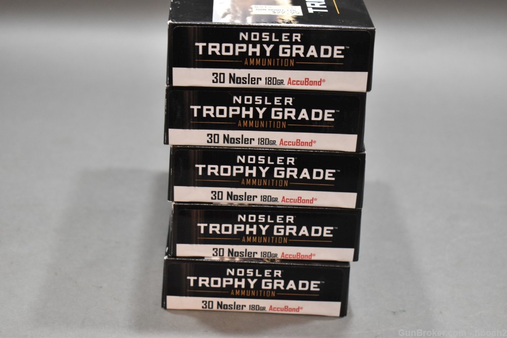 5 Boxes 100 Rds 30 Nosler Trophy Grade 180 G Accubond Ammunition -img-0