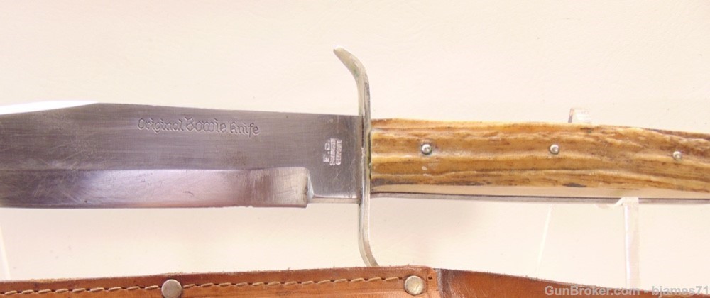 VINTAGE ORIGINAL BOWIE KNIFE 83X E.C. SOLINGEN GERMANY STAG HANDLE W/ SHEAT-img-7