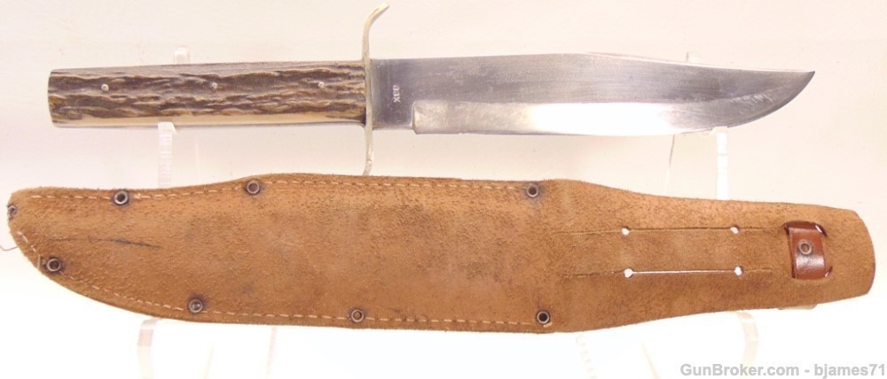 VINTAGE ORIGINAL BOWIE KNIFE 83X E.C. SOLINGEN GERMANY STAG HANDLE W/ SHEAT-img-15