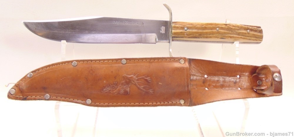 VINTAGE ORIGINAL BOWIE KNIFE 83X E.C. SOLINGEN GERMANY STAG HANDLE W/ SHEAT-img-6