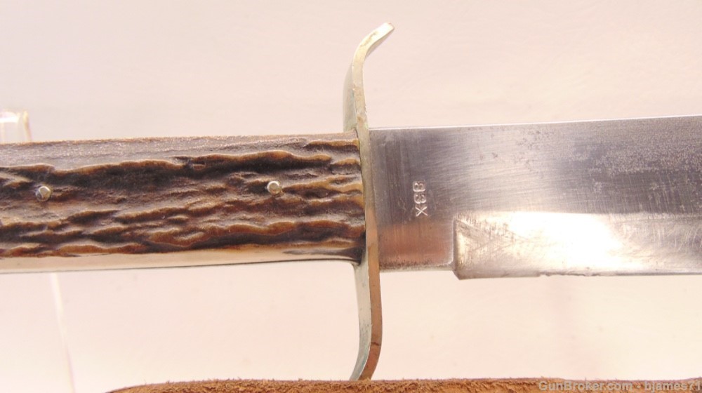 VINTAGE ORIGINAL BOWIE KNIFE 83X E.C. SOLINGEN GERMANY STAG HANDLE W/ SHEAT-img-17