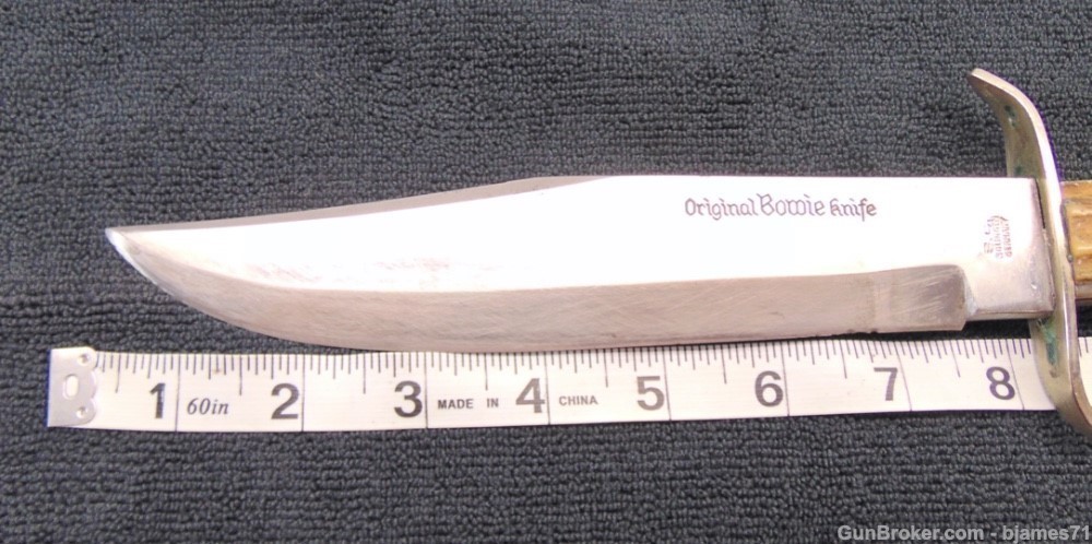 VINTAGE ORIGINAL BOWIE KNIFE 83X E.C. SOLINGEN GERMANY STAG HANDLE W/ SHEAT-img-23