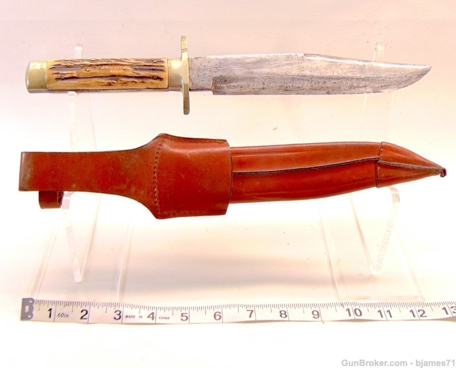 F. A. BOWER IMP CO. BOWIE KNIFE SOLINGEN, GERMANY 68 W/ SHEATH-img-11