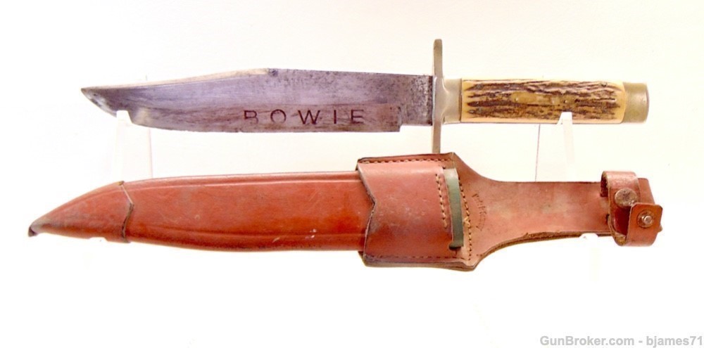 F. A. BOWER IMP CO. BOWIE KNIFE SOLINGEN, GERMANY 68 W/ SHEATH-img-1