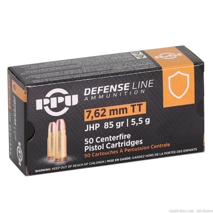 7.62x25 Tokarev 85GR JHP PPU Defense Ammo 50rds NO CREDIT CARD FEES-img-0