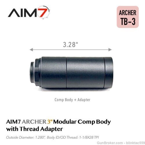 AIM7 ARCHER TB-3 Modular Comp Body +Adapter, 3" BARREL EXTENSION 1/2x28 TPi-img-0