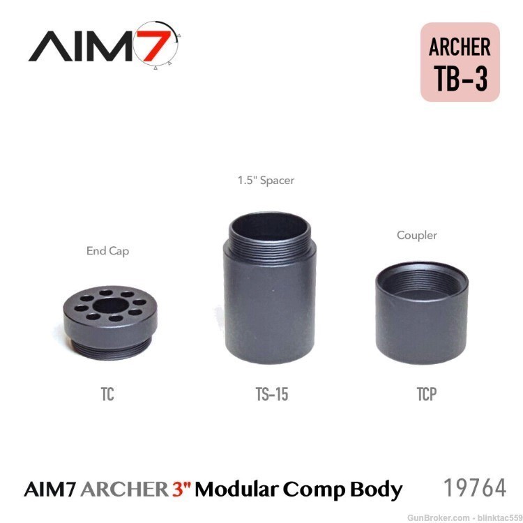 AIM7 ARCHER TB-3 Modular Comp Body +Adapter, 3" BARREL EXTENSION 1/2x28 TPi-img-1