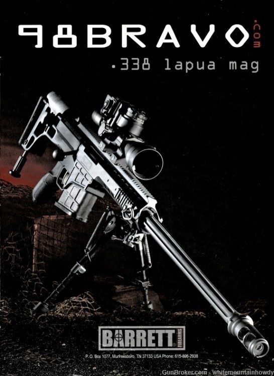 2008 BARRET 98B 98 Braco 338 Lapua Magnum Bolt Action Sniper Rifle PRINT AD-img-0
