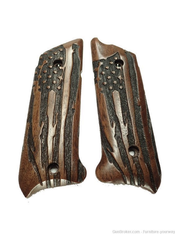 Walnut American Flag Ruger Mark IV Grips Checkered Engraved Textured-img-0