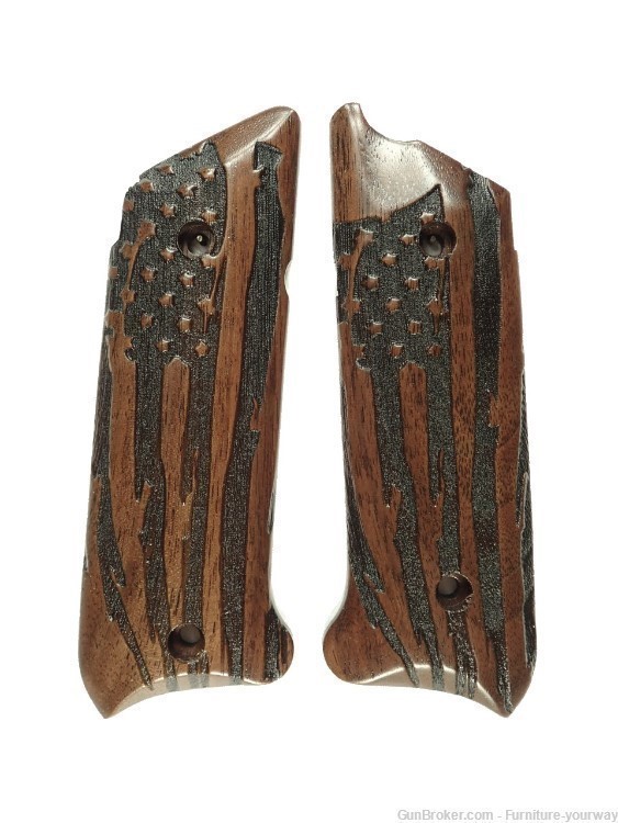 Walnut American Flag Ruger Mark IV Grips Checkered Engraved Textured-img-1