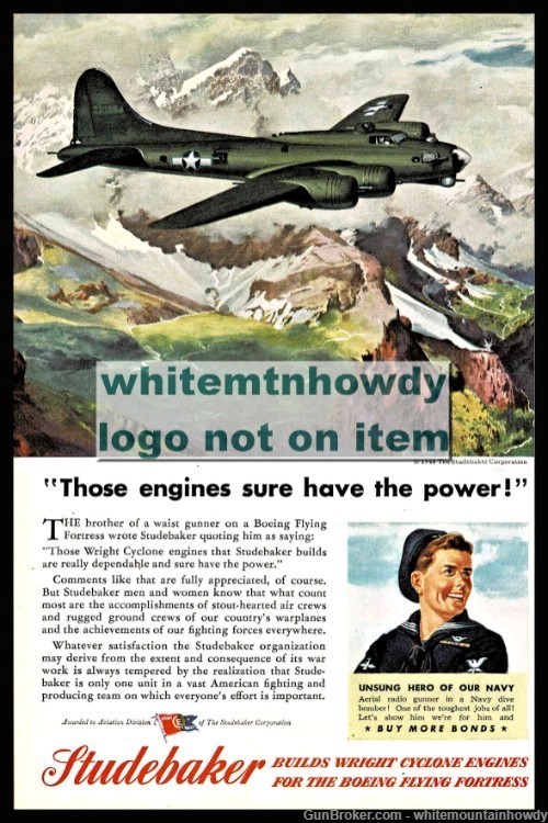 1944 WWII BOEING B-17 Flying Fortress Studebaker Wright Aircraft Engine AD-img-0