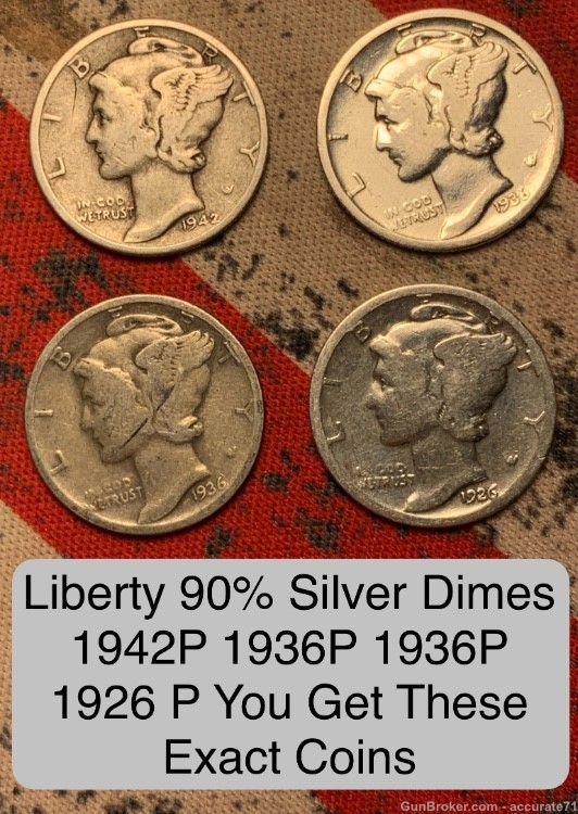 4 Liberty Mercury 90% Silver Dimes Coins Dime Coin-img-0