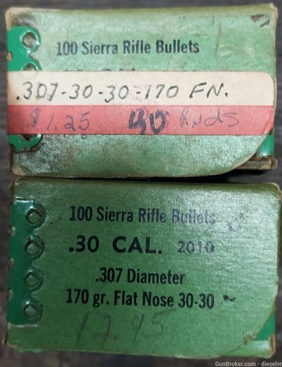 140 VINTAGE 30 Caliber 30-30 Winchester .307" Flat Nose BULLETS-img-1