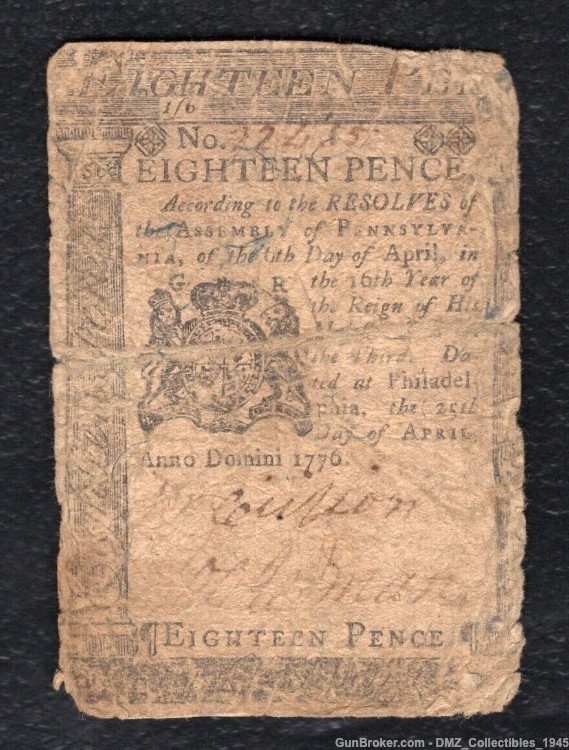 US Revolutionary War Era 1776 Pennsylvania Colonial Currency Money -img-0