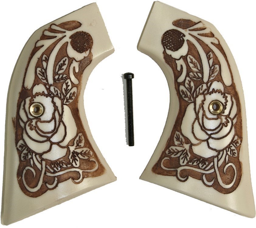 Beretta S.A. Stampede Ivory-Like Grips With Antiqued Relief Carved Rose-img-0