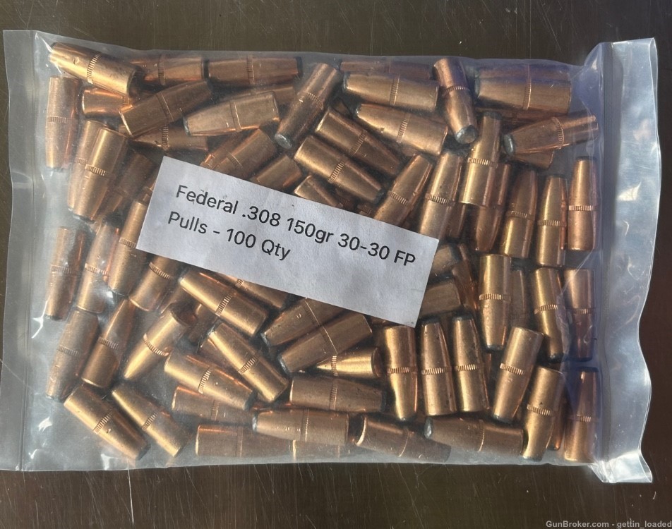 Federal 150gr 30-30 Flat Nose 308 Dia Bullets 100 Qty!-img-0