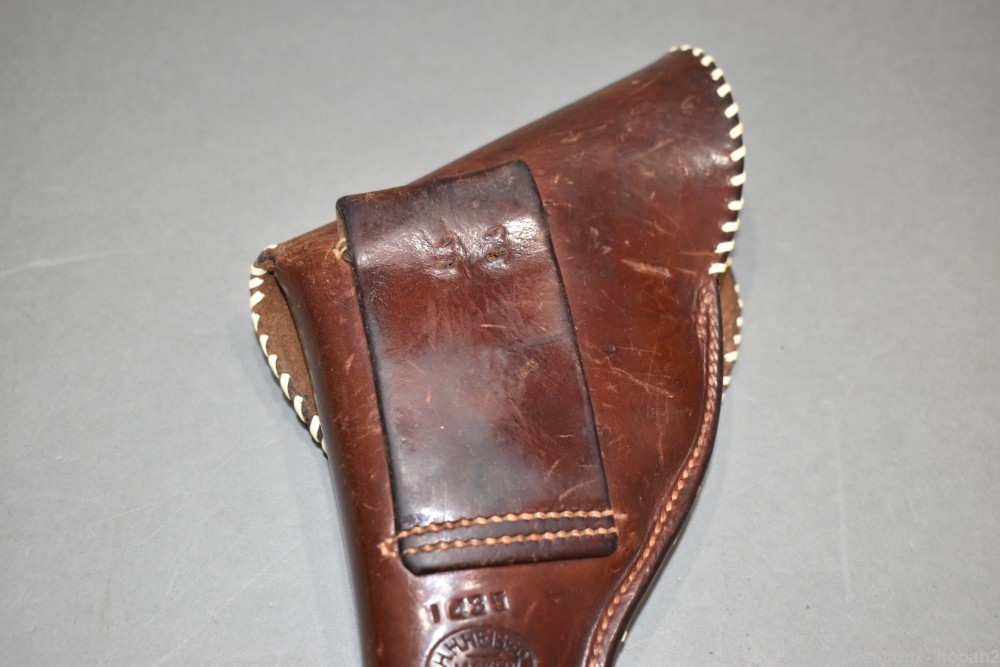 Vintage Heiser RH Leather Flap Holster 1435 & 10 Mkd Revolver READ-img-4
