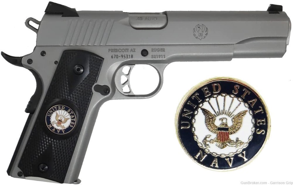 1911 Colt A1 Full Size and Clones (Grips Only) with US Navy Logo Black-img-0