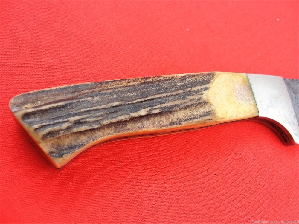 Bear USA Damascus stag handle 9 1/2" OA knife-img-1