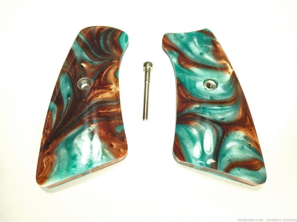 -Copper & Turquoise Pearl Ruger Gp100 Grip Inserts-img-0