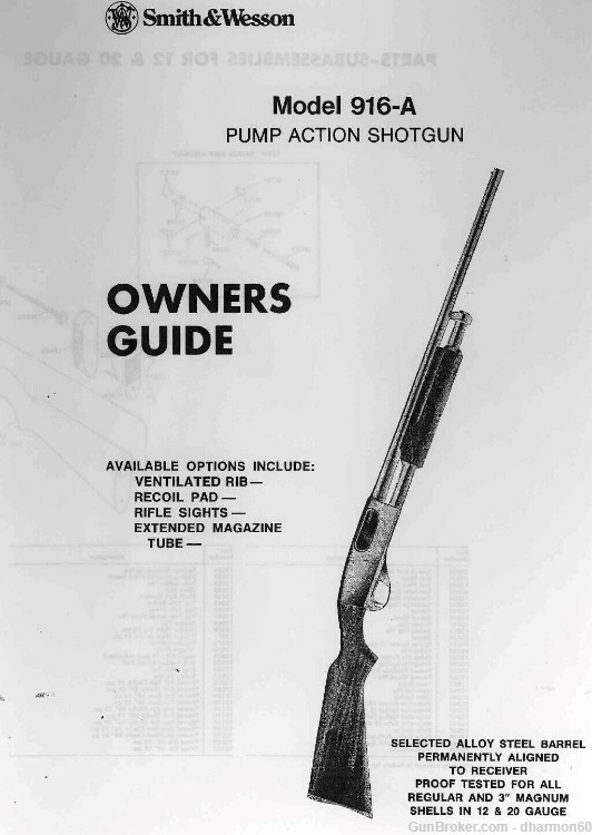 Smith & Wesson Model 916-A Pump Shotgun 12/20G - Use & Maintenance Manual-img-0