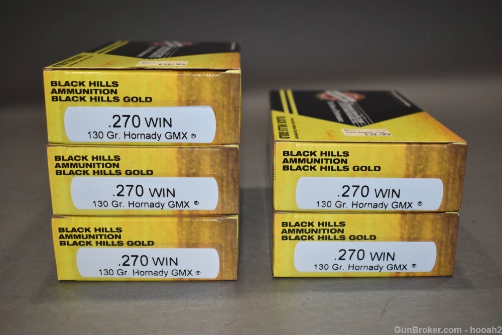 5 Boxes 100 Rds Black Hills Gold 270 Winchester 130G Hornady GMX Ammunition-img-2
